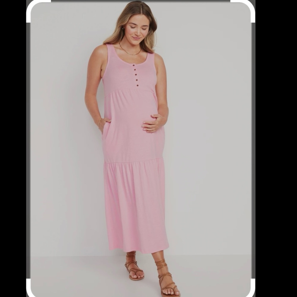 Old Navy Maternity Sleeveless All-Day Tiered Maxi Dress in Anemone Pink